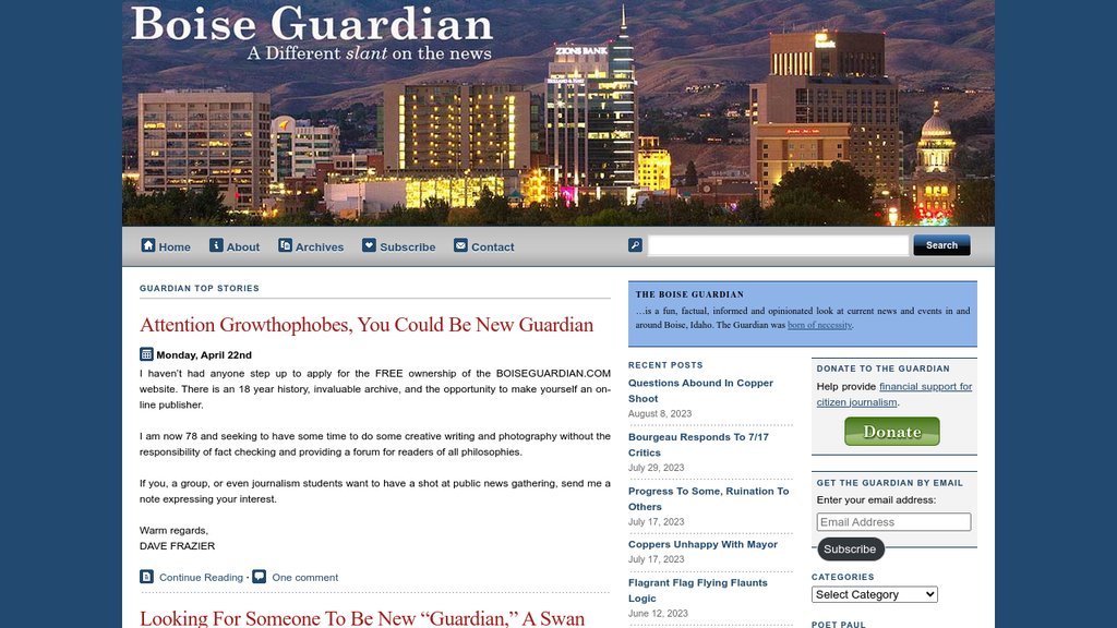 Screenshot of the Boise Guardian website