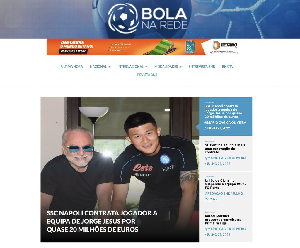Screenshot of the Bola na Rede website