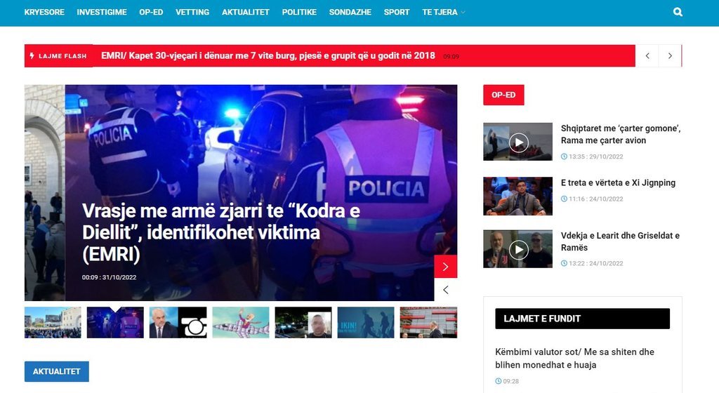 Screenshot of the Boldnews.al website