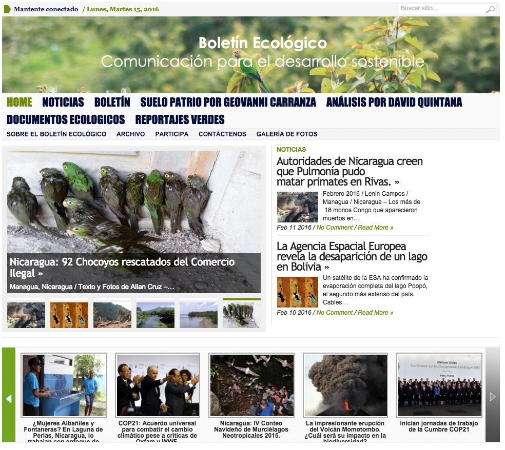Screenshot of the Boletin Ecologico website