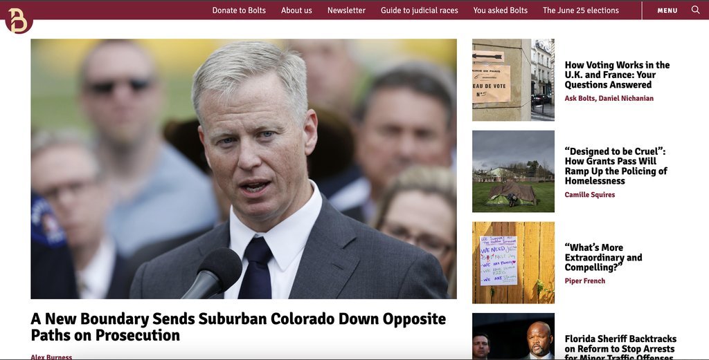 Screenshot of the Bolts website
