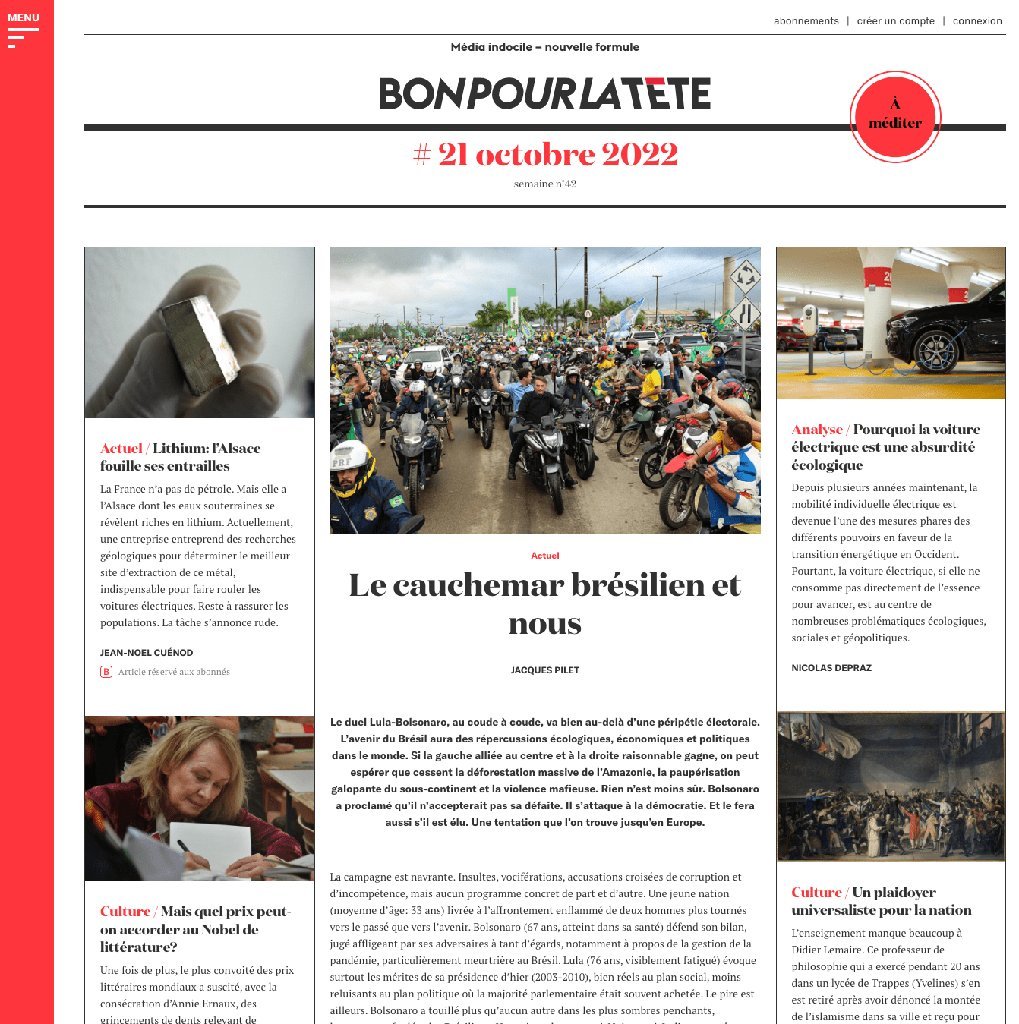 Screenshot of the Bon pour la tête website