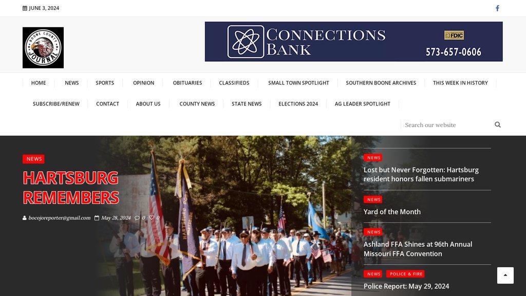Screenshot of the Boone County Journal website