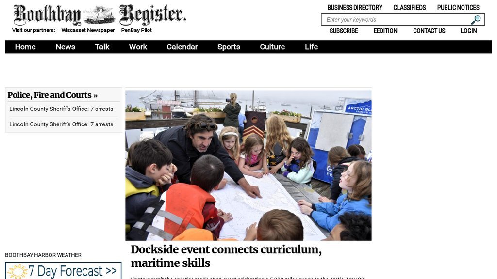 Screenshot of the Boothbay Register website