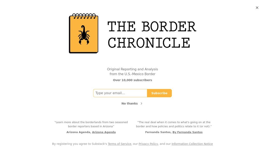 Screenshot of the Border Chronicle, The website
