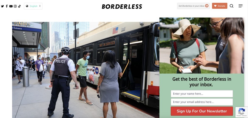 Screenshot of the Borderless Magazine website