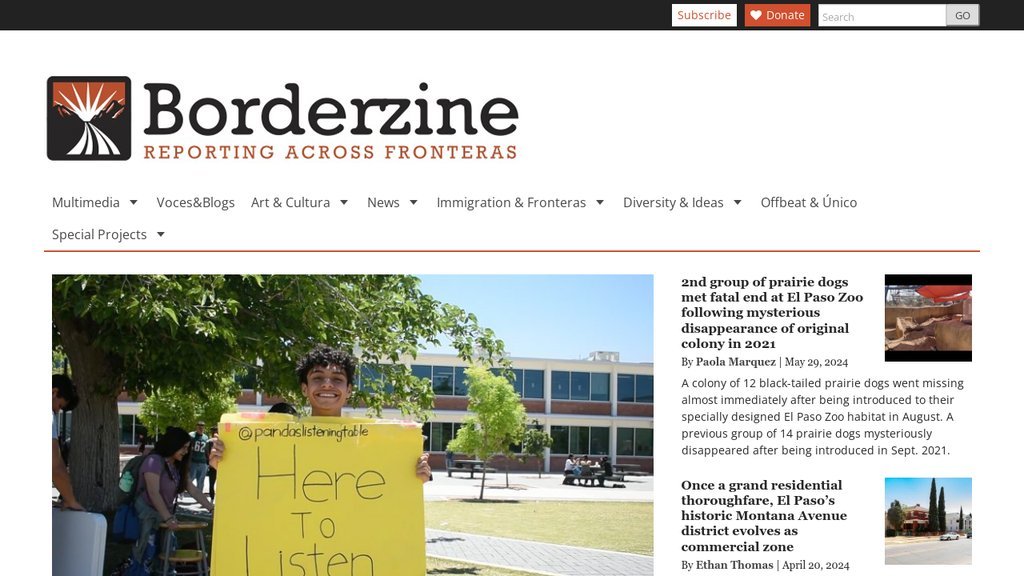 Screenshot of the Borderzine website