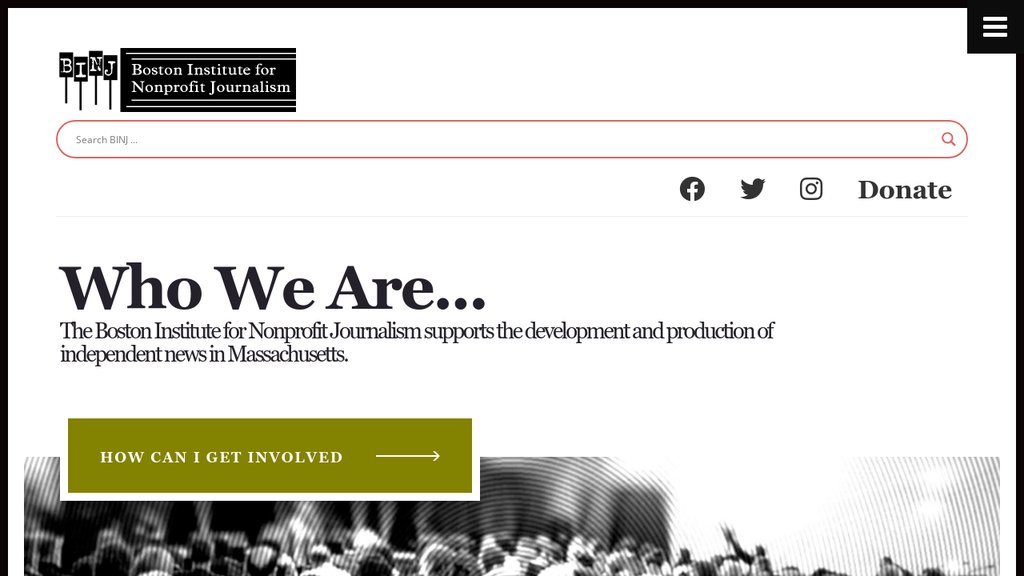 Screenshot of the Boston Institute for Nonprofit Journalism website
