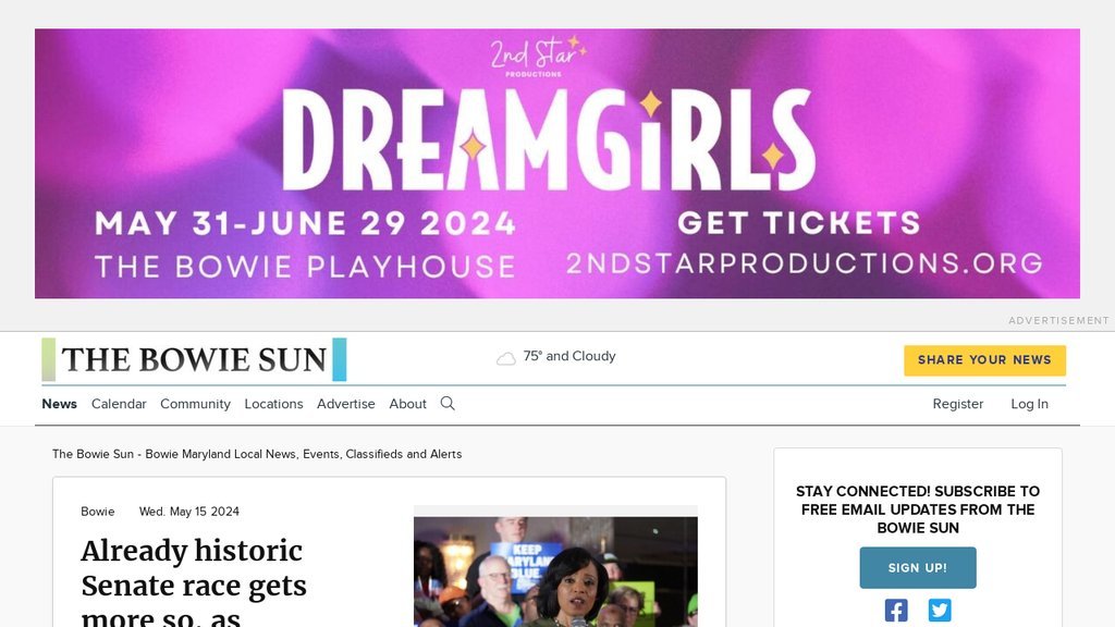 Screenshot of the Bowie Sun, The website