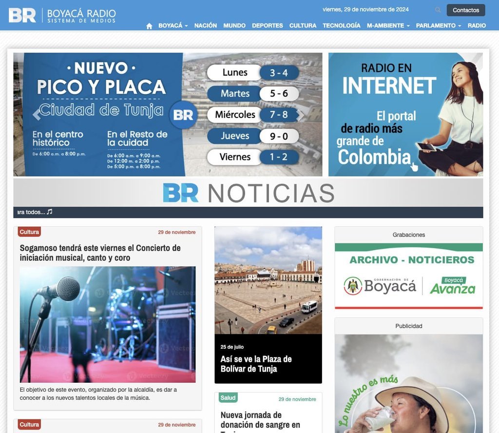 Screenshot of the Boyaca Radio website