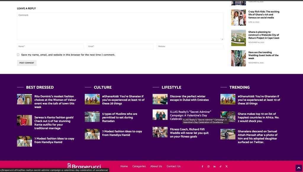 Screenshot of the Bra Perucci Africa website