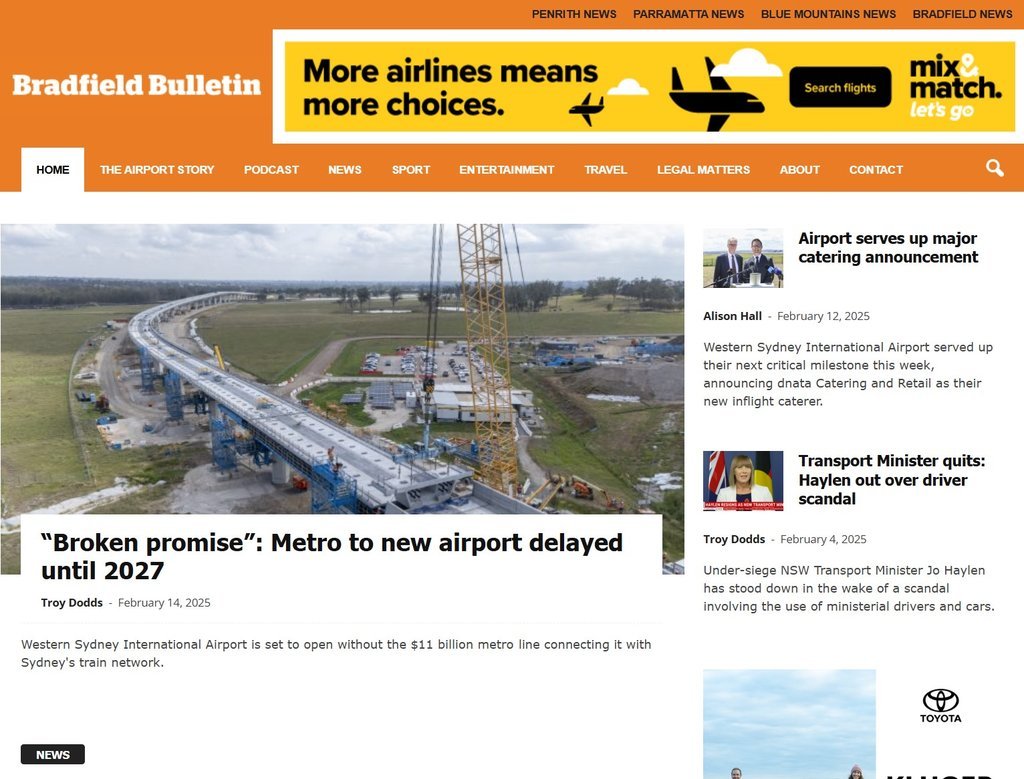 Screenshot of the Bradfield Bulletin website