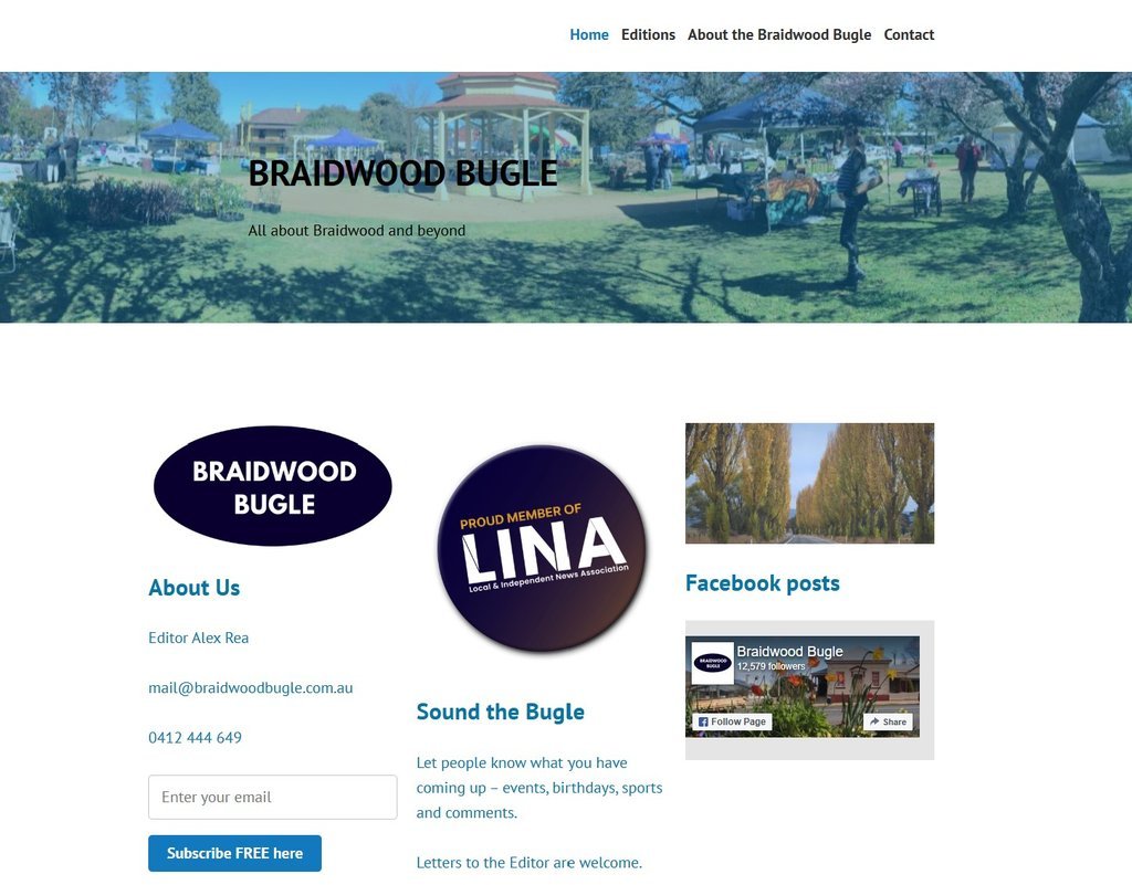 Screenshot of the Braidwood Bugle website