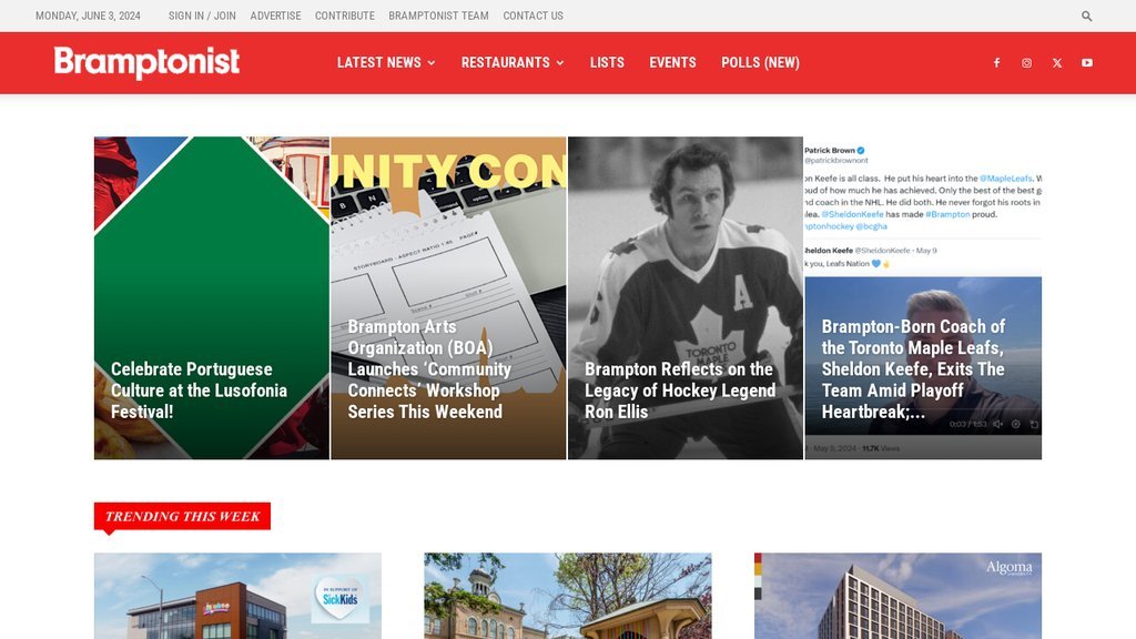 Screenshot of the Bramptonist website