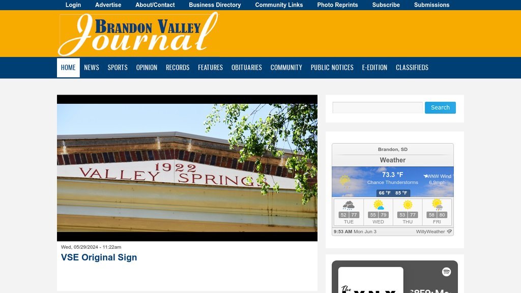Screenshot of the Brandon Valley Journal website