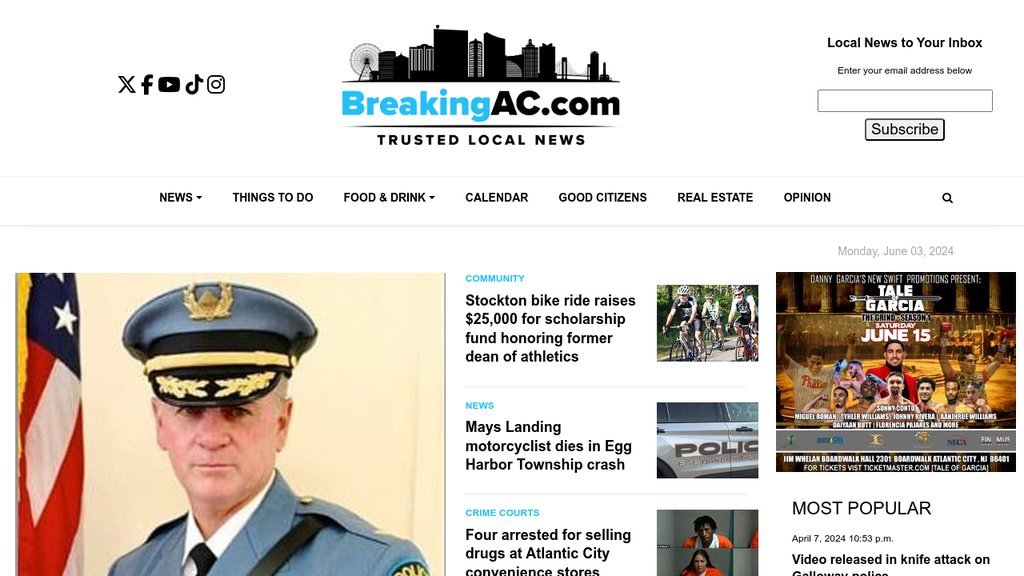 Screenshot of the BreakingAC website