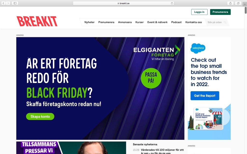 Screenshot of the Breakit website