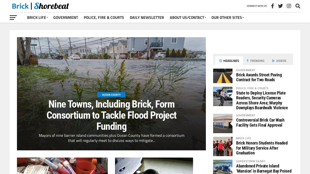 Screenshot of the Brick Shorebeat website