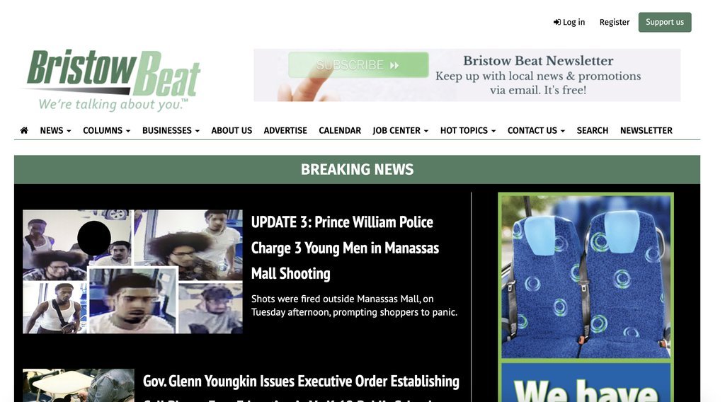 Screenshot of the Bristow Beat website
