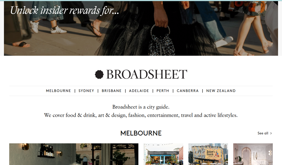 Screenshot of the Broadsheet website