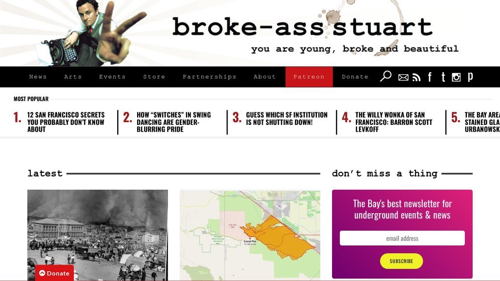 Screenshot of the Broke-Ass Stuart website