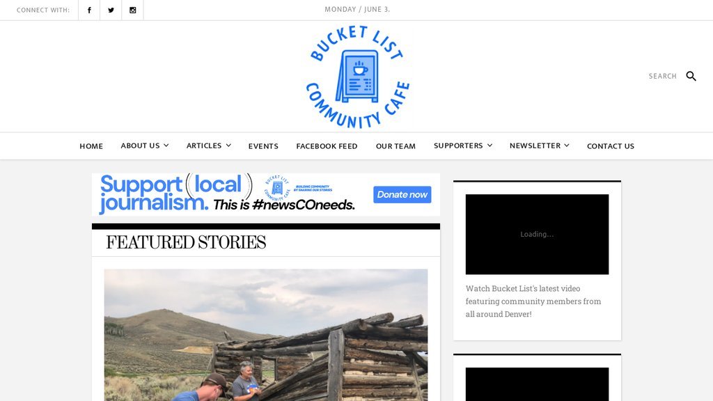 Screenshot of the Bucket List Community Cafe website