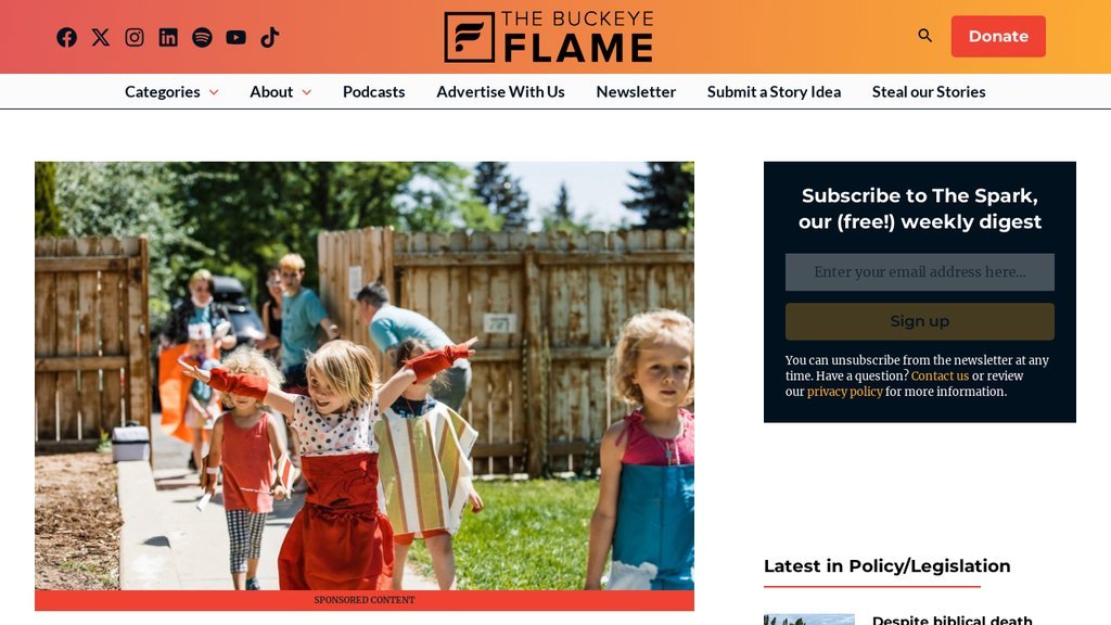 Screenshot of the Buckeye Flame, The website