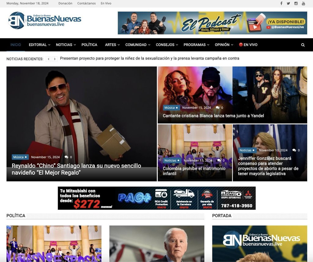 Screenshot of the Buenas Nuevas website