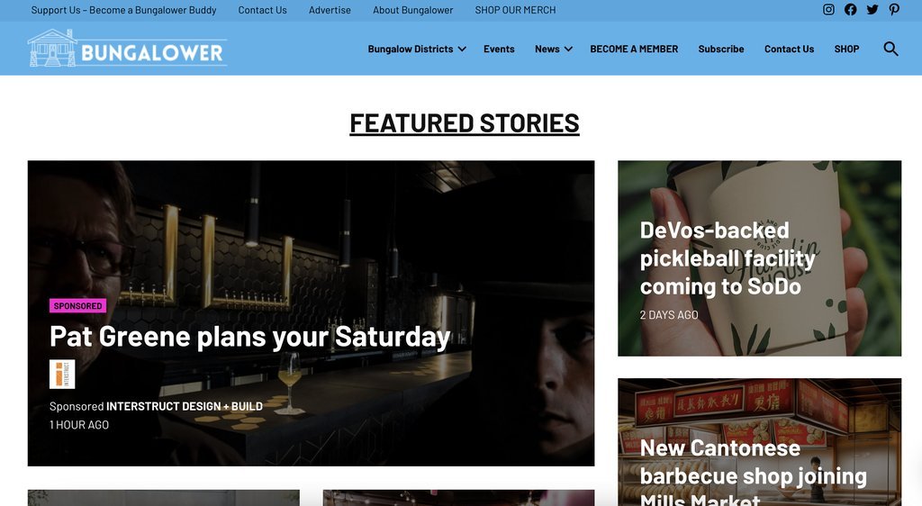 Screenshot of the Bungalower website