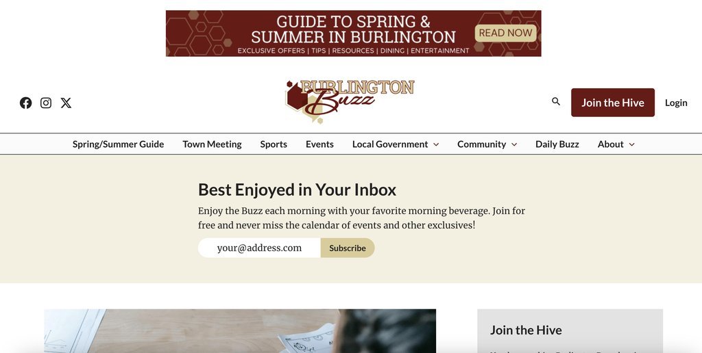 Screenshot of the Burlington Buzz website