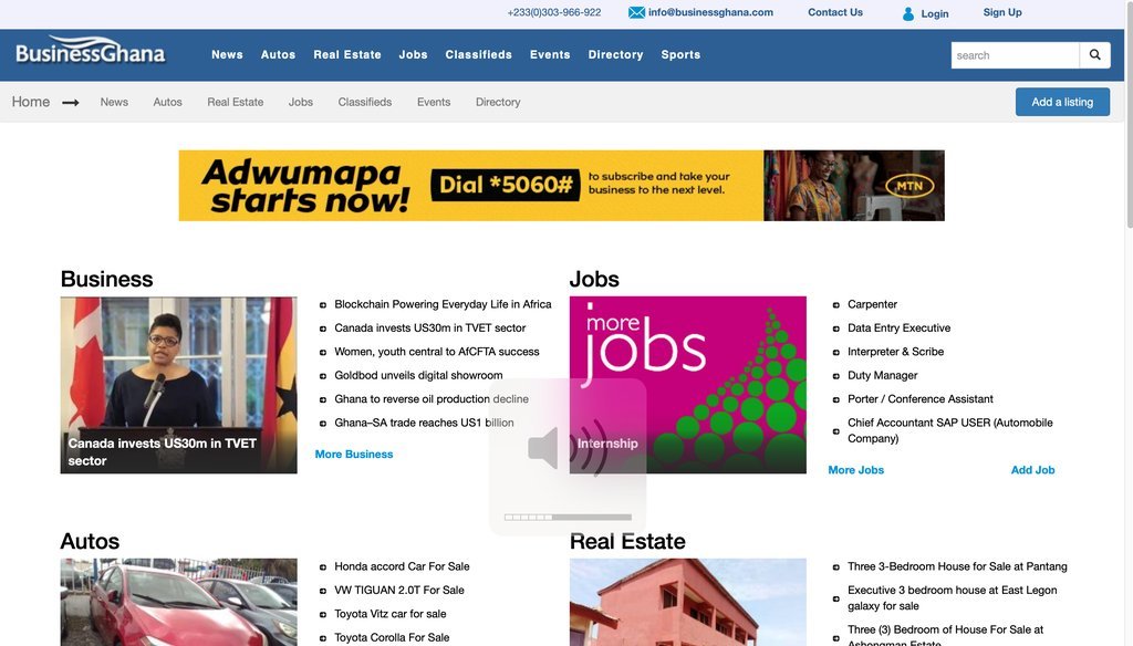 Screenshot of the Business Ghana website