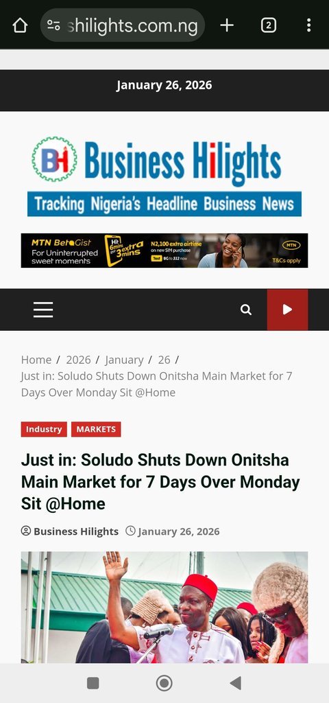 Screenshot of the Business Hilights website