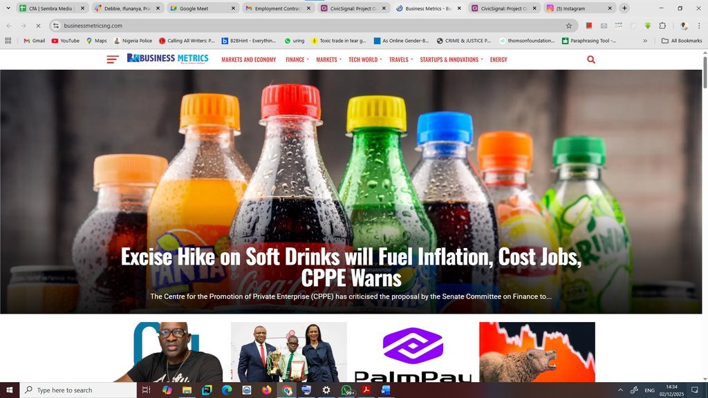 Screenshot of the Business Metrics website