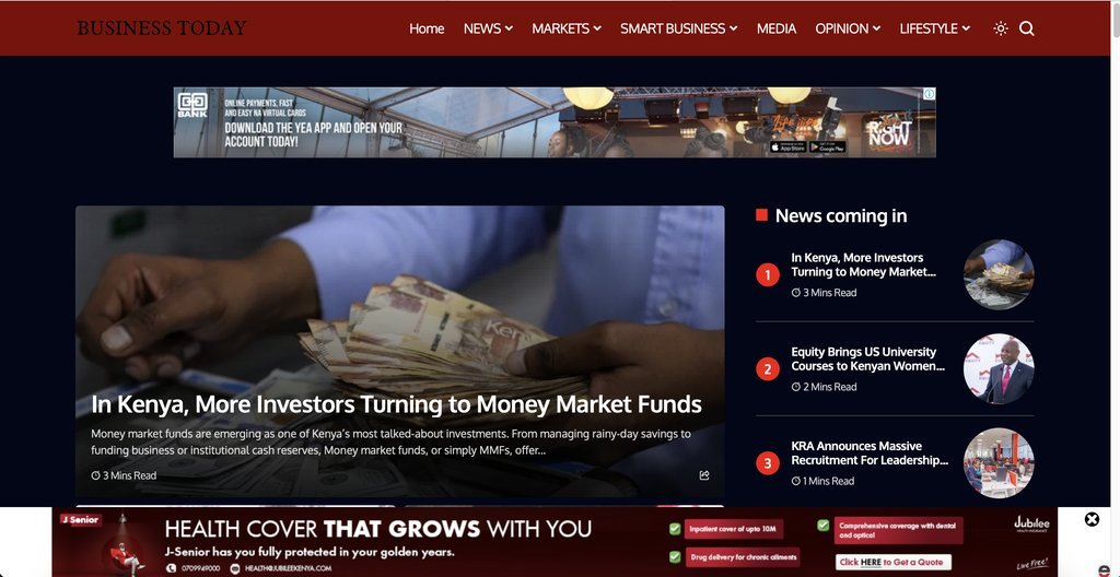 Screenshot of the Business Today (Kenya) website