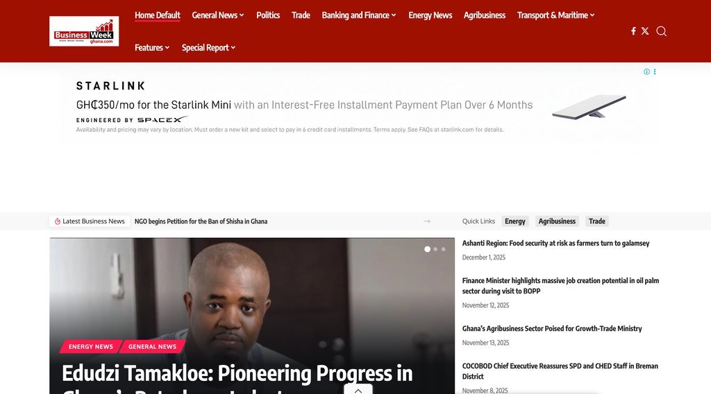 Screenshot of the Business Week Ghana website