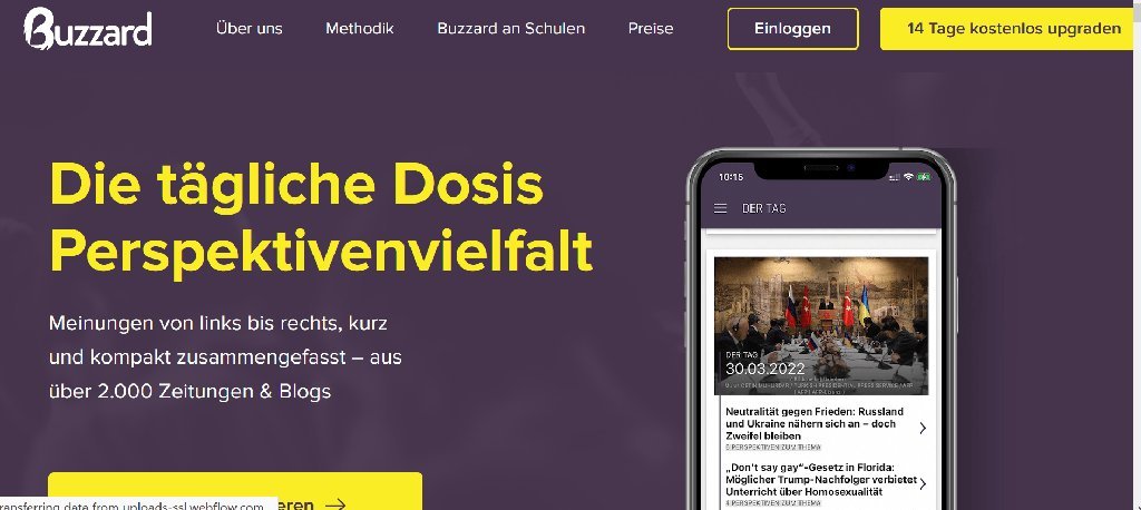 Screenshot of the Buzzard website