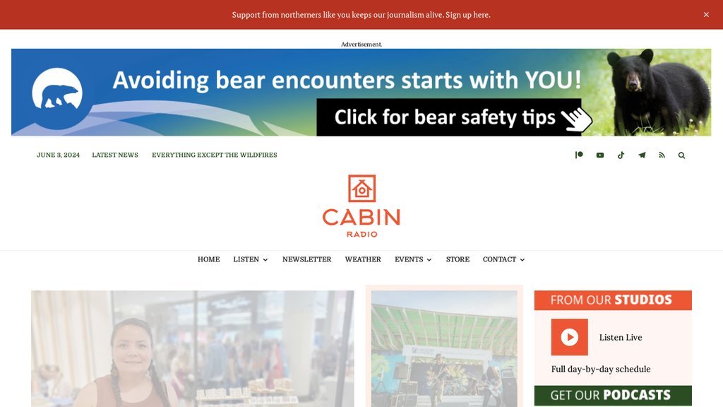 Screenshot of the Cabin Radio website