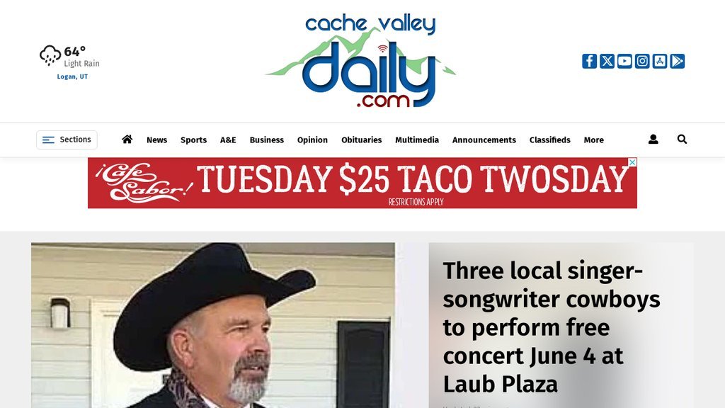 Screenshot of the Cache Valley Daily website