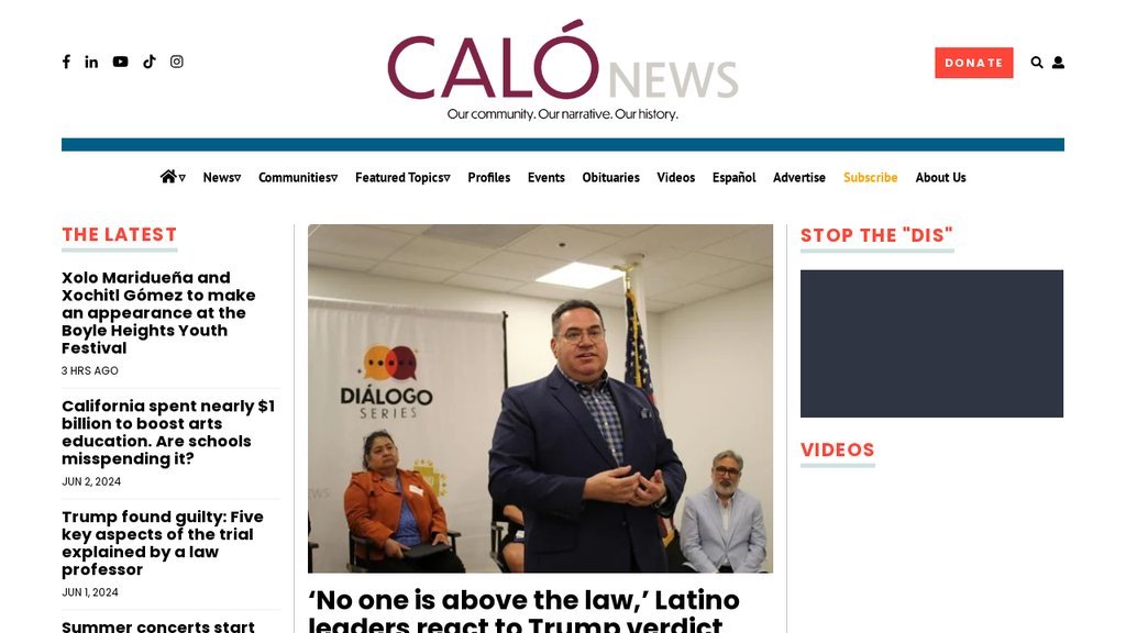 Screenshot of the Calo News website