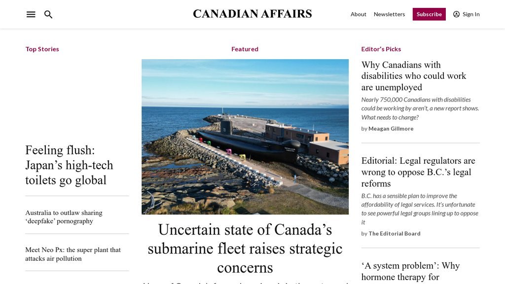 Screenshot of the Canadian Affairs News Inc. website