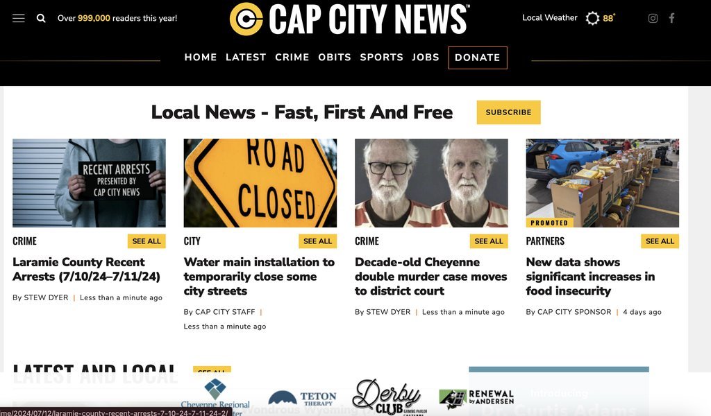 Screenshot of the Cap City News website