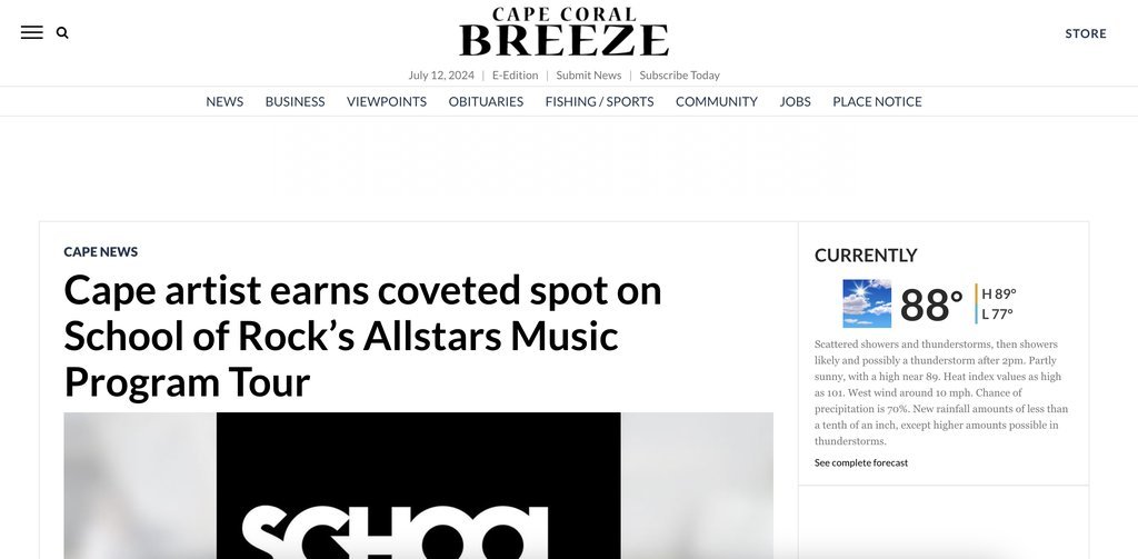 Screenshot of the Cape Coral Breeze website