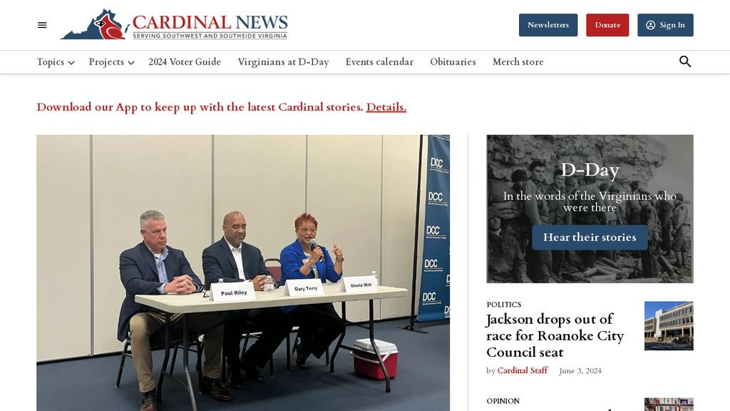 Screenshot of the Cardinal News website