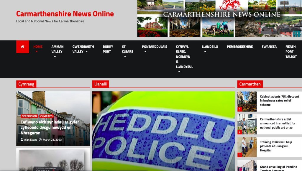 Screenshot of the Carmarthenshire News Online website
