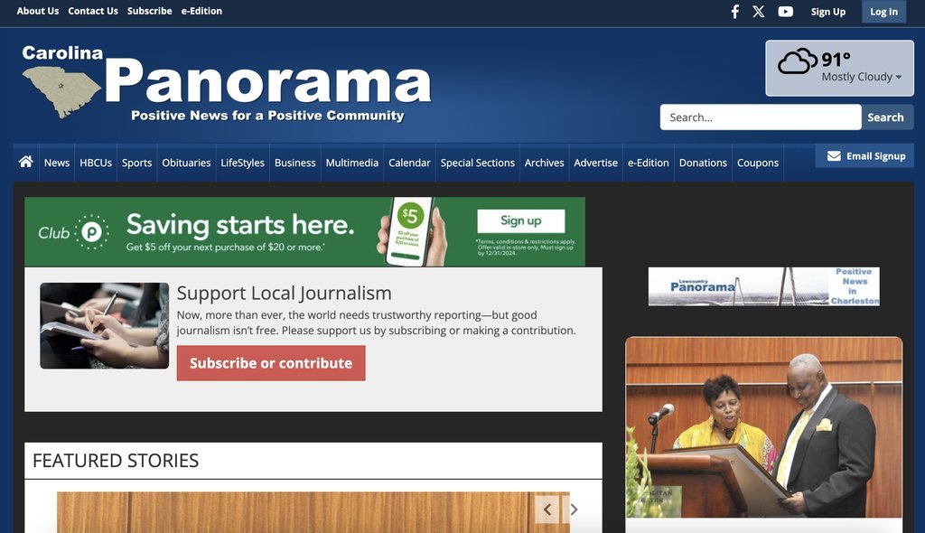 Screenshot of the Carolina Panorama website