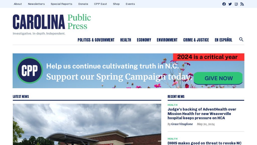 Screenshot of the Carolina Public Press website