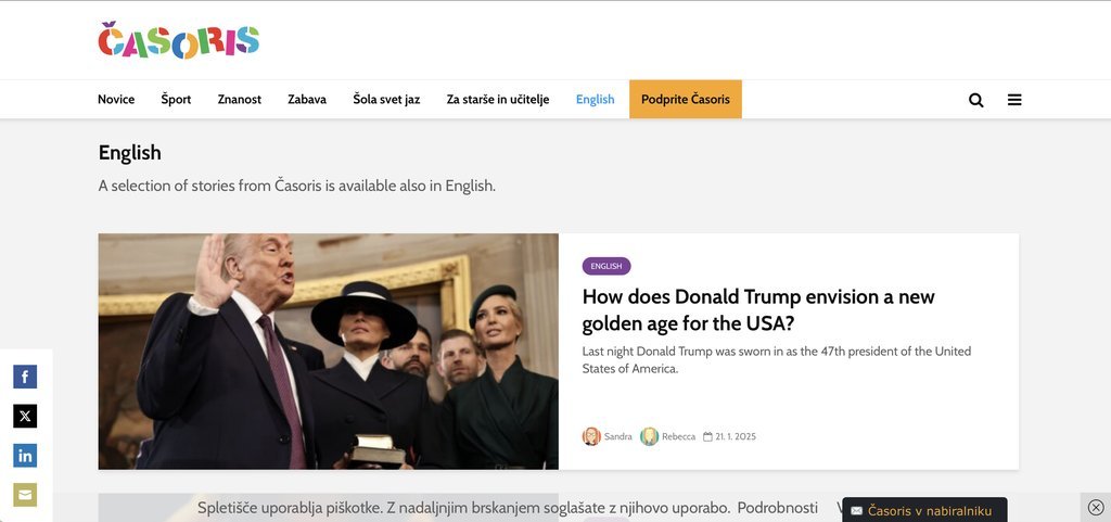Screenshot of the Časoris website