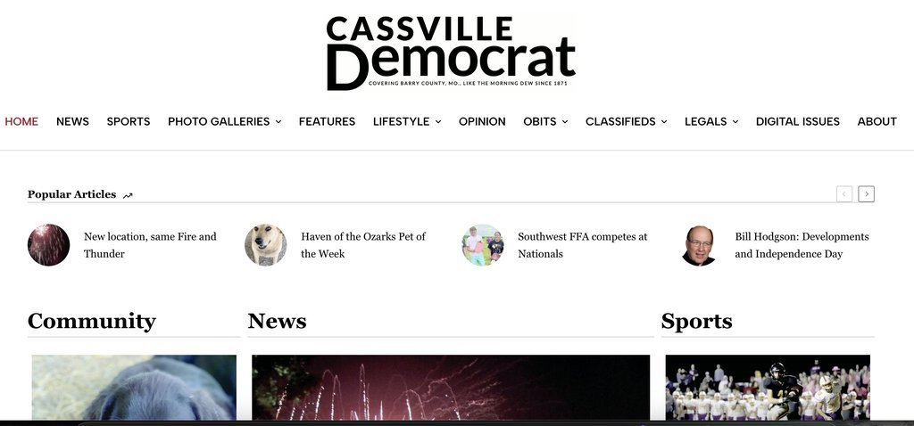 Screenshot of the Cassville Democrat website