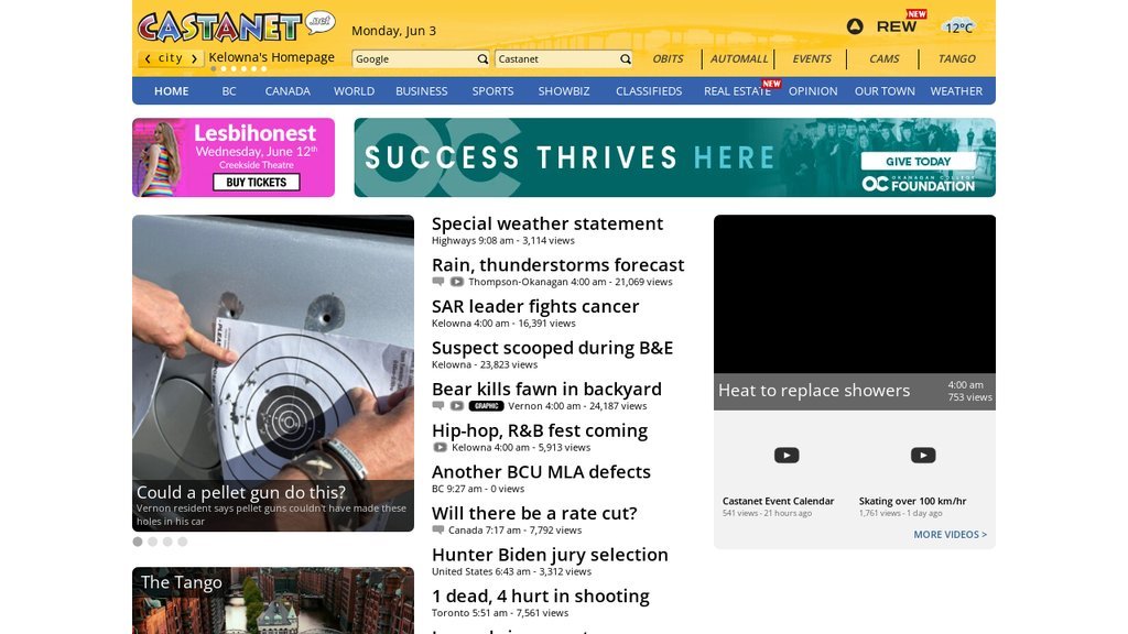 Screenshot of the Castanet Media website
