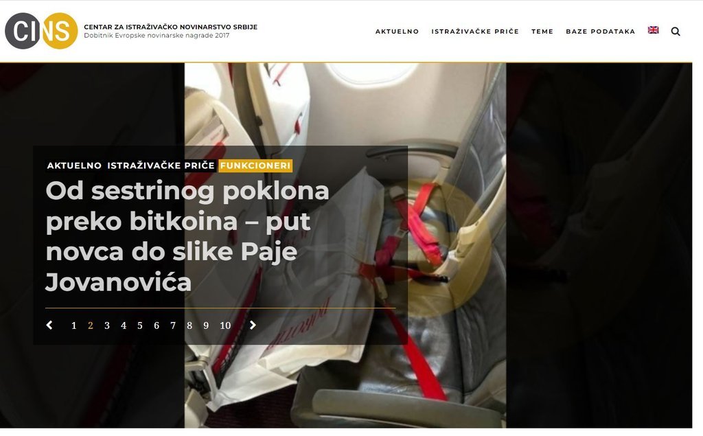 Screenshot of the Centar za istraživačko novinarstvo Srbije (CINS) website